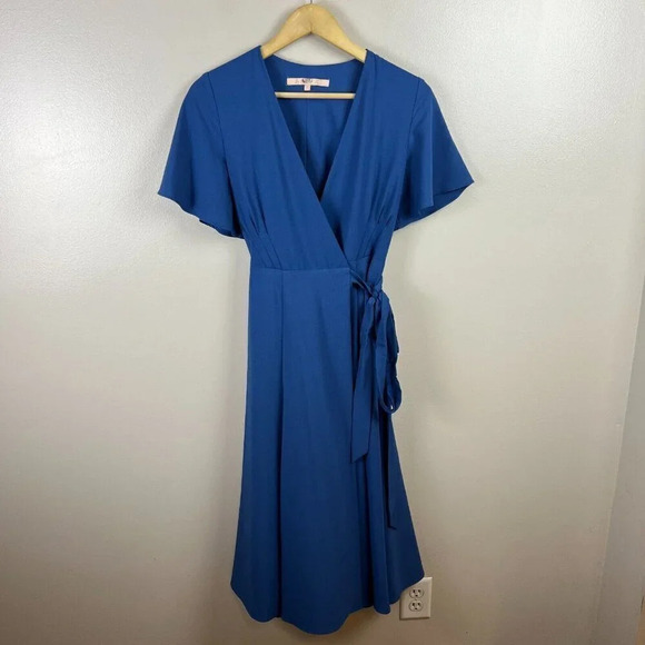Hutch Kiera Wrap Midi Dress Size Small Blue Work Career Office Church Wedding - Picture 2 of 9
